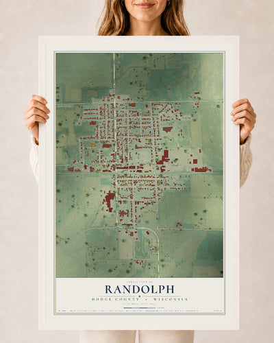 Map of Randolph, Dodge County, Wisconsin, 24 x 36 inch print in a white wood frame