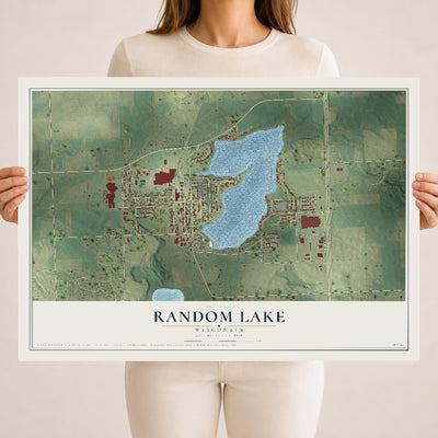 Map of Random Lake, Wisconsin, 18 x 24 inch unframed archival matte print