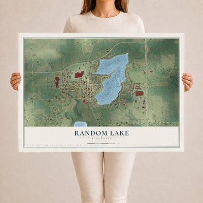 Map of Random Lake, Wisconsin, 24 x 36 inch unframed archival matte print