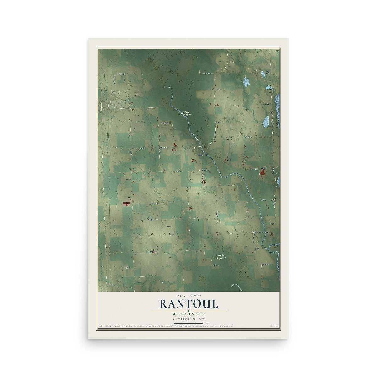 Map of Rantoul, Wisconsin, 12 x 18 inch unframed archival matte print
