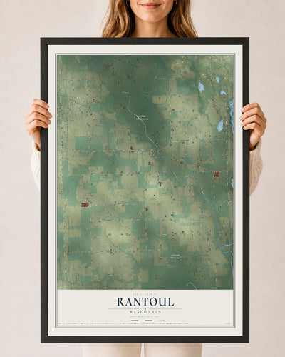 Map of Rantoul, Wisconsin, 24 x 36 inch print in a black wood frame