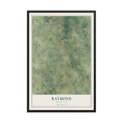 Map of Raymond, Wisconsin, 12 x 18 inch print in a black wood frame