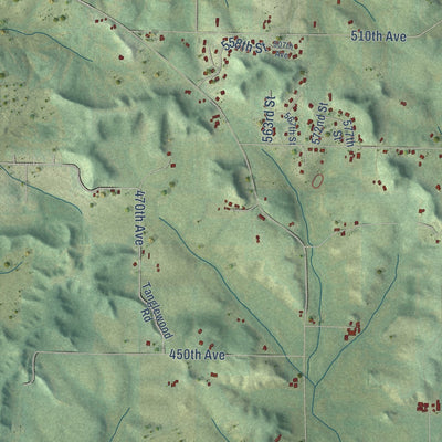 Second close-up of the map of Red Cedar, Wisconsin print showing more streets and buildings