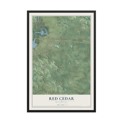Map of Red Cedar, Wisconsin, 12 x 18 inch print in a black wood frame