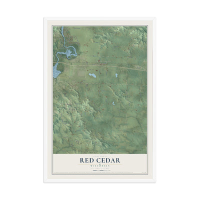 Map of Red Cedar, Wisconsin, 12 x 18 inch print in a white wood frame