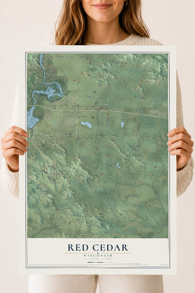 Map of Red Cedar, Wisconsin, 18 x 24 inch unframed archival matte print