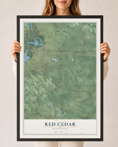 Map of Red Cedar, Wisconsin, 24 x 36 inch print in a black wood frame