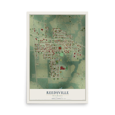 Map of Reedsville, Wisconsin, 12 x 18 inch unframed archival matte print