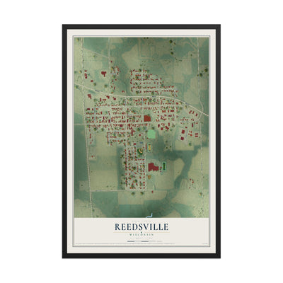 Map of Reedsville, Wisconsin, 12 x 18 inch print in a black wood frame