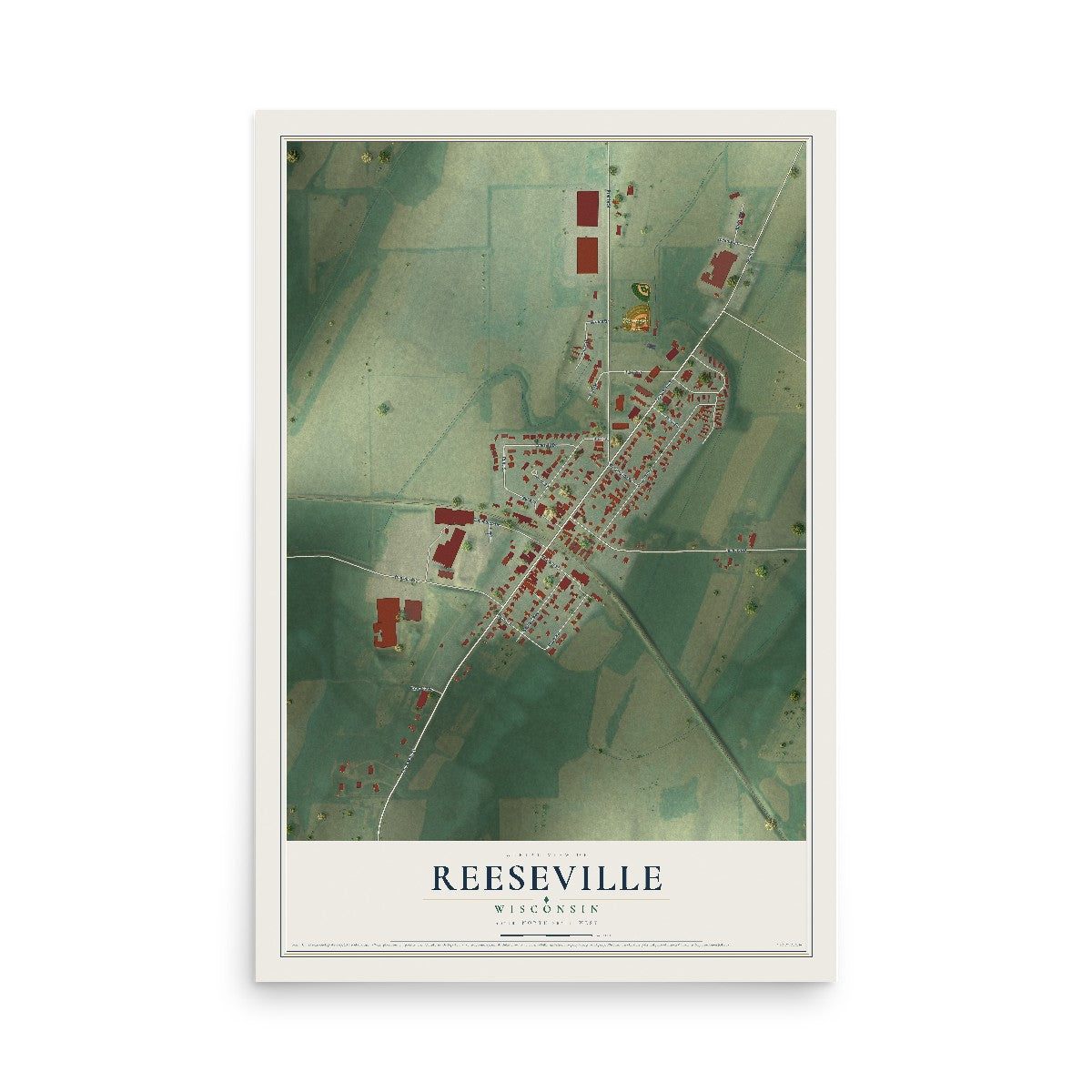 Map of Reeseville, Wisconsin, 12 x 18 inch unframed archival matte print