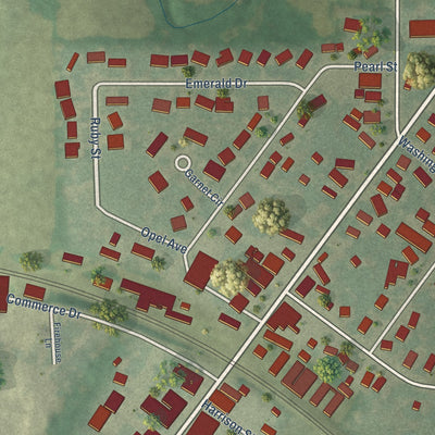 Close-up of the map of Reeseville, Wisconsin print showing street and building detail