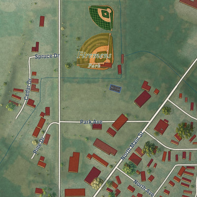 Second close-up of the map of Reeseville, Wisconsin print showing more streets and buildings