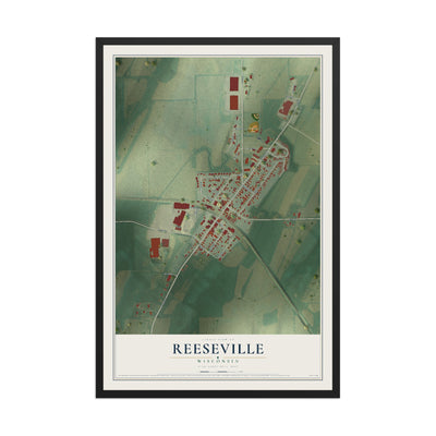 Map of Reeseville, Wisconsin, 12 x 18 inch print in a black wood frame