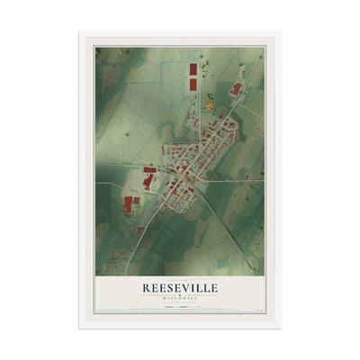 Map of Reeseville, Wisconsin, 12 x 18 inch print in a white wood frame
