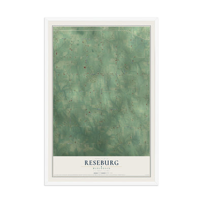 Map of Reseburg, Wisconsin, 12 x 18 inch print in a white wood frame