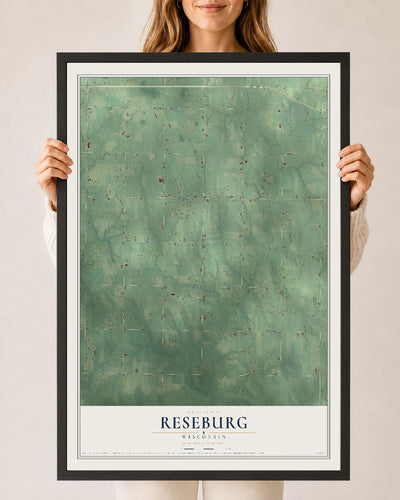 Map of Reseburg, Wisconsin, 24 x 36 inch print in a black wood frame