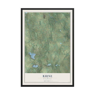 Map of Rhine, Wisconsin, 12 x 18 inch print in a black wood frame