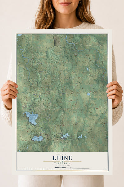 Map of Rhine, Wisconsin, 18 x 24 inch unframed archival matte print