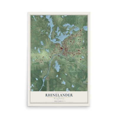Map of Rhinelander, Wisconsin, 12 x 18 inch unframed archival matte print
