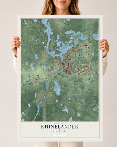 Map of Rhinelander, Wisconsin, 24 x 36 inch unframed archival matte print