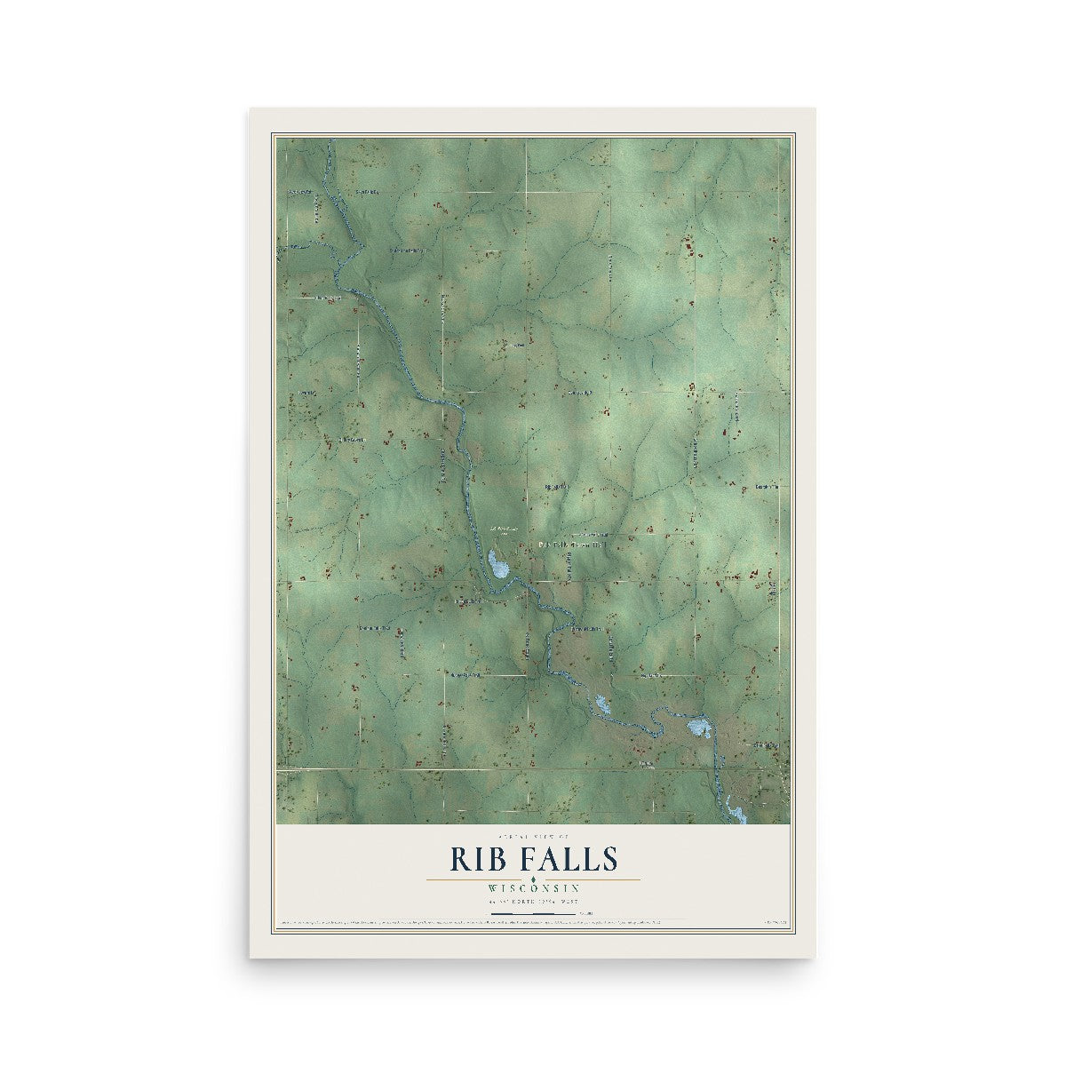 Map of Rib Falls, Wisconsin, 12 x 18 inch unframed archival matte print
