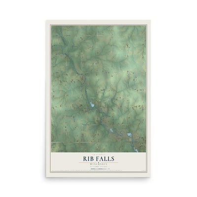 Map of Rib Falls, Wisconsin, 12 x 18 inch unframed archival matte print