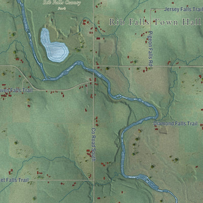 Second close-up of the map of Rib Falls, Wisconsin print showing more streets and buildings