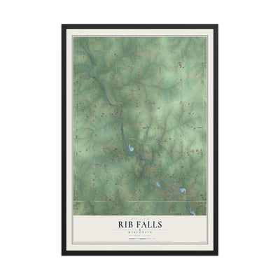Map of Rib Falls, Wisconsin, 12 x 18 inch print in a black wood frame