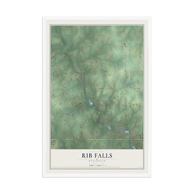 Map of Rib Falls, Wisconsin, 12 x 18 inch print in a white wood frame