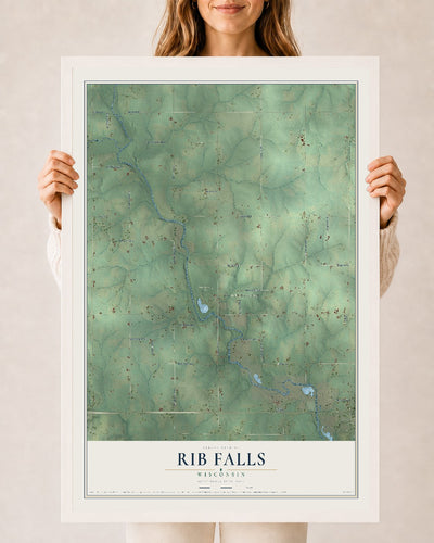Map of Rib Falls, Wisconsin, 24 x 36 inch print in a white wood frame
