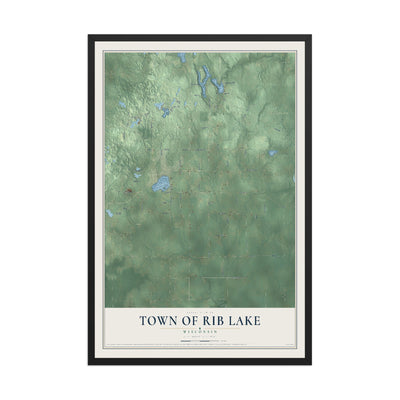 Map of the Town of Rib Lake, Wisconsin, 12 x 18 inch print in a black wood frame