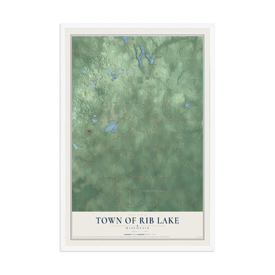 Map of the Town of Rib Lake, Wisconsin, 12 x 18 inch print in a white wood frame