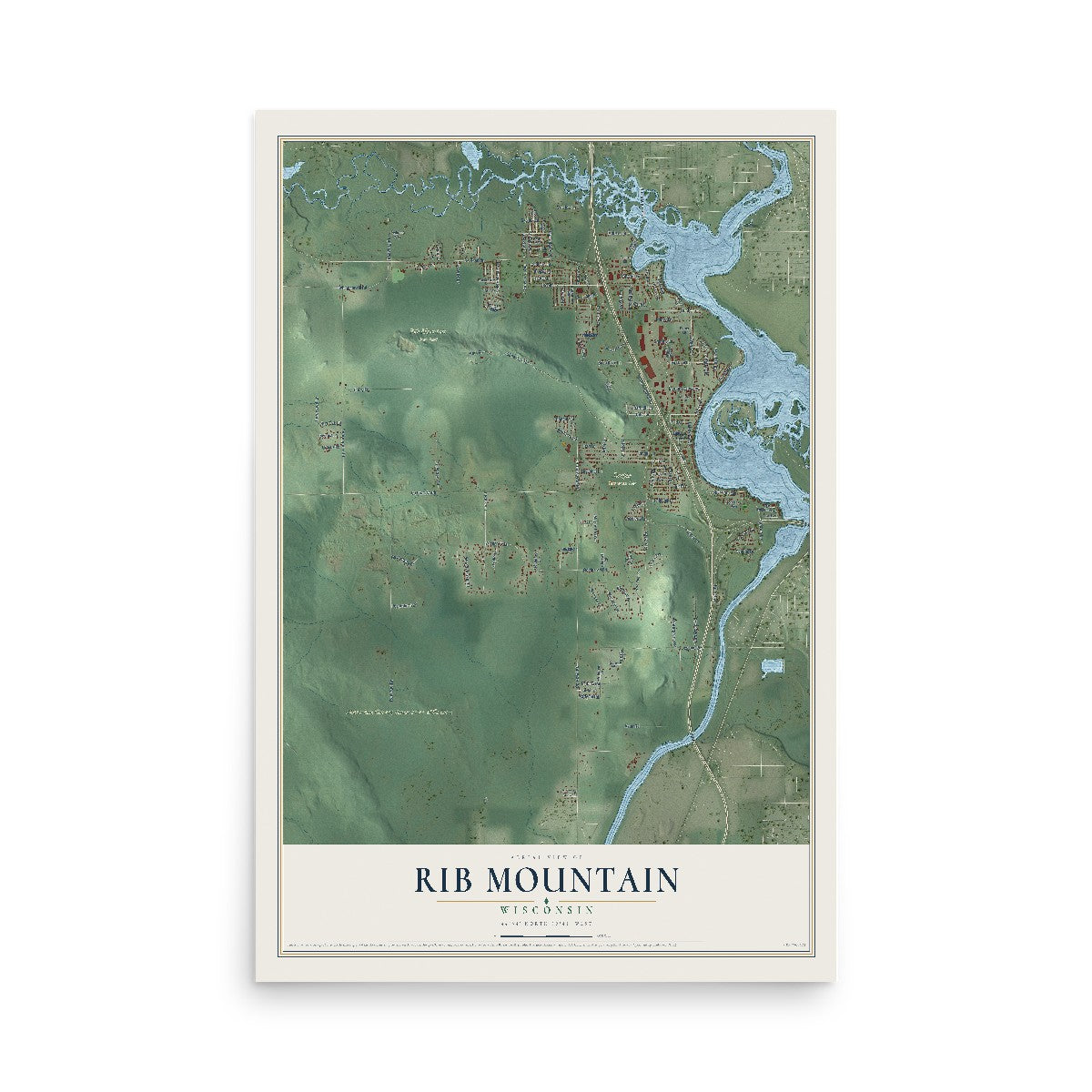 Map of Rib Mountain, Wisconsin, 12 x 18 inch unframed archival matte print