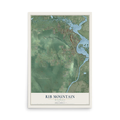 Map of Rib Mountain, Wisconsin, 12 x 18 inch unframed archival matte print