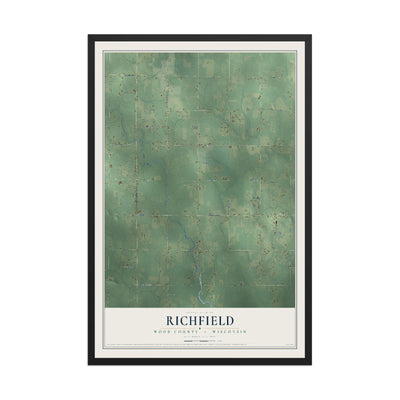 Map of Richfield, Wood County, Wisconsin, 12 x 18 inch print in a black wood frame