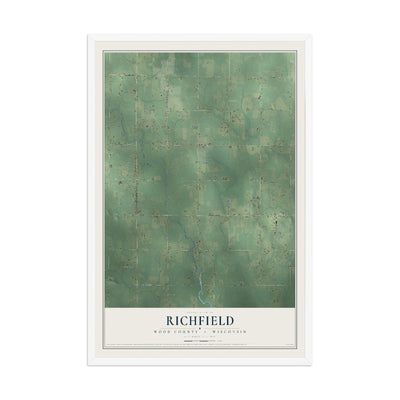 Map of Richfield, Wood County, Wisconsin, 12 x 18 inch print in a white wood frame