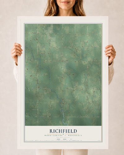 Map of Richfield, Wood County, Wisconsin, 24 x 36 inch print in a white wood frame