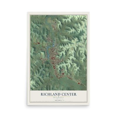 Map of Richland Center, Wisconsin, 12 x 18 inch unframed archival matte print