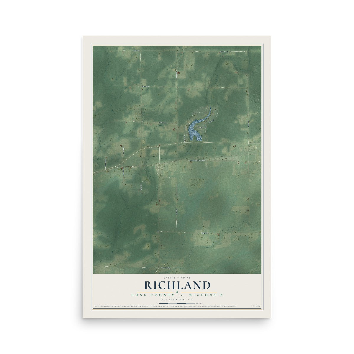 Map of Richland, Rusk County, Wisconsin, 12 x 18 inch unframed archival matte print