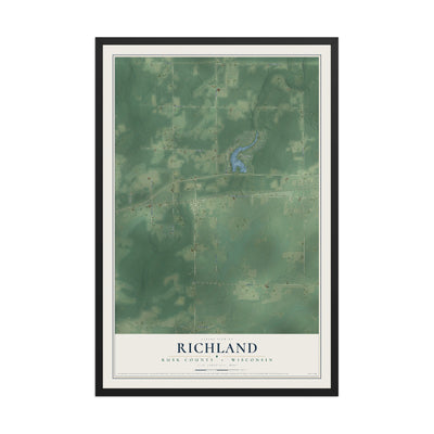 Map of Richland, Rusk County, Wisconsin, 12 x 18 inch print in a black wood frame