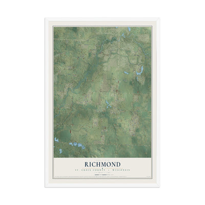 Map of Richmond, St. Croix County, Wisconsin, 12 x 18 inch print in a white wood frame