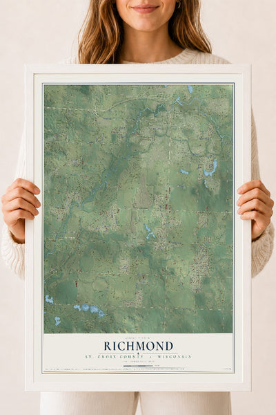 Map of Richmond, St. Croix County, Wisconsin, 18 x 24 inch print in a white wood frame