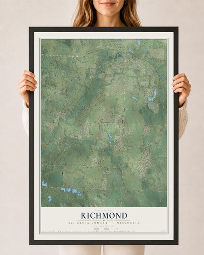 Map of Richmond, St. Croix County, Wisconsin, 24 x 36 inch print in a black wood frame