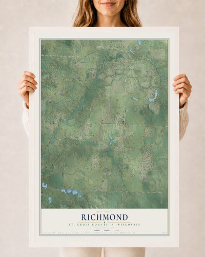 Map of Richmond, St. Croix County, Wisconsin, 24 x 36 inch print in a white wood frame