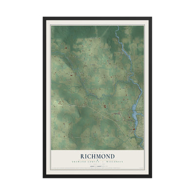 Map of Richmond, Shawano County, Wisconsin, 12 x 18 inch print in a black wood frame