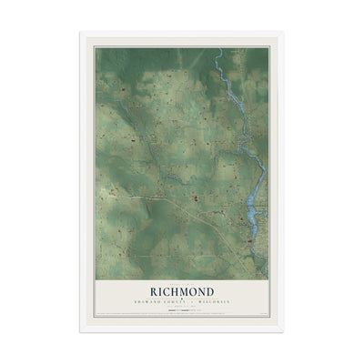 Map of Richmond, Shawano County, Wisconsin, 12 x 18 inch print in a white wood frame