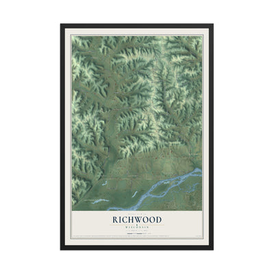 Map of Richwood, Wisconsin, 12 x 18 inch print in a black wood frame