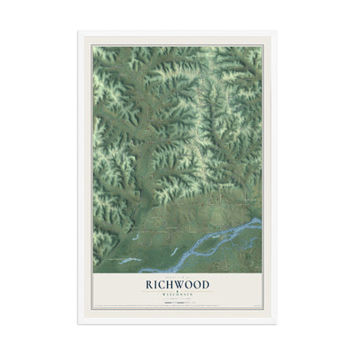 Map of Richwood, Wisconsin, 12 x 18 inch print in a white wood frame