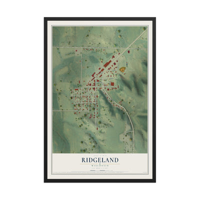 Map of Ridgeland, Wisconsin, 12 x 18 inch print in a black wood frame