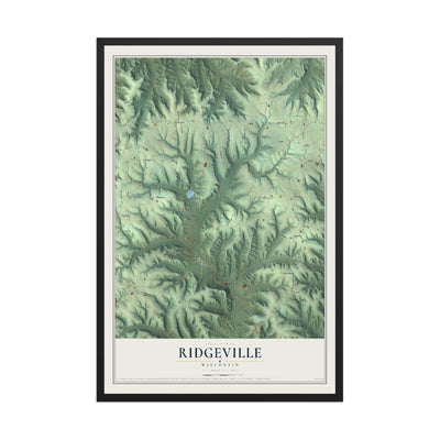 Map of Ridgeville, Wisconsin, 12 x 18 inch print in a black wood frame
